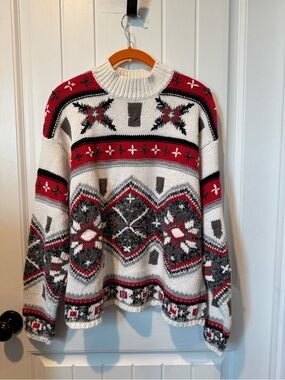 STUNNING! Vintage Cullinane Cozy Red & Cream Nordic-Pattern Crewneck Sweater